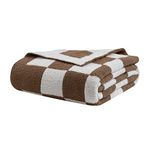 bearberry Fuzzy Checkerboard Grid Throw Blanket Soft Cozy Warm Microfiber All Season Blanket Decor for Couch Sofa Bed Travel Home (Mocha, 50''x60'')