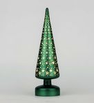 SHATCHI 32cm Christmas Decorated Xmas Tree Green Table Lamp Etched Glass LED Fairy Lights Battery Operated Table Decoration