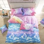 Cloud Sky Duvet Cover Set for Girls Rainbow Bedding Set Kids Comforter Cover Cute Lightweight Soft Pink and SkyBlue Bedroom Decor Lovely Teens Bedspread Cover Double Size Zipper