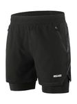 ARSUXEO Men's 2 in 1 Active Running Shorts with 2 Zipper Pockets B191 Black M