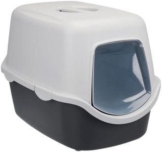 Trixie: - Vico Cat Litter Tray with Hood | Litter Tray with Hood, Door Flap and Handle | Made with Lightweight and Durable Material | Double Rim Keeps The Surrounding Area Clean & Tidy - Grey