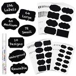 ONUPGO Chalkboard Labels - 196 Premium Reusable Chalkboard Stickers with White Chalk Marker for Labeling Mason Jars, Parties, Craft Rooms, Weddings and Organize Your Home & Kitchen