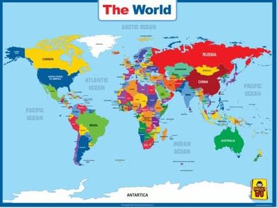 World Map Laminated Poster -Double Side Educational Poster For Kids/Adults -18 x 24 inch Waterproof Map For Home Classroom