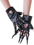 Skeleteen Faux Leather Claw Gloves - Black Lizard Skin Scary Costume Leather Hand Glove Animal Claws for Women and Kids