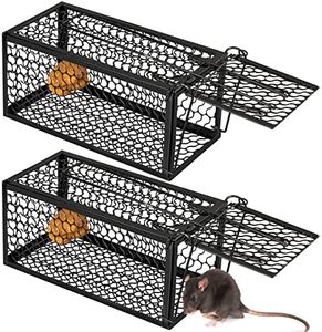 Qualirey 2 Pcs Humane Rat Trap Chipmunk Rodent Mouse Squirrel Trap 9.1 x 4.5 x 4.5 Inches Live Animal Mouse Voles Hamsters Live Cage Rat Cage for Mice Easy to Catch and Release (Black)