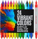ARTISTRO 24 Acrylic Paint Markers for Rock, Fabric, Wood, Glass, Decoration - Dual-Tip Paint Pens for Coloring Books for Adults, Teens, Kids - Art and Craft Supplies Kit - Gift Idea