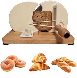 KIRJAUDU Brotschneidemaschine Manuell, Klassischer Brotschneider mit Holzschneidebrett & Edelstahlklinge, Einstellbare Schnittstärke, Rutschfest & Leicht zu Reinigen, für Haushalt, Café und Bäcker