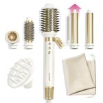 GLAMUP Dual Voltage 6-in-1 Hot Air Styler & Hair Dryer Brush, Long-Lasting & No Heat Damage, Patented Golden Temp, 110K RPM & Negative Ions for Frizz-Free Fast Drying, Curling, Volumizing & Diffusing, for Curly & Thick Hair,Gift Set