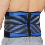 Neotech Care Neoprene Back Brace, Lumbar Support with Double Banded Strong Compression Pull Straps (Black & Blue, Size XXL)