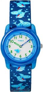 Timex Boys TW7C13500 Time Machines Blue Sharks Elastic Fabric Strap Watch