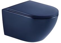 BASSINO Ceramic Commode Wall Mount/Wall Hung Western Toilet With Soft Close Seat Cover (490X370X370 MM, BLUE MATT) BTT-WH-29
