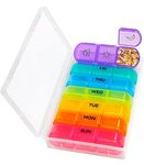 Weekly Pill Organizer 3 Times a Day XXL Large Pill Container 7 Day Pill Box Organizer, Moisture Proof Medicine Box with 7 Daily Cute Pill Case Vitamin Travel Pill Organizer, BPA Free Pill Case for Vitamin/Fish Oil/Pill/Supplements (Rainbow)