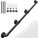 BQKOZFIN 10FT Stair Handrail Hand Railing for Stairs, Hand Railing for Stairs Indoor Wall Mount Handrails, Carbon Steel Pipe Handrail for Indoor Outdoor Stairs, Black