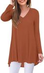 AWULIFFAN Women's Fall Long Sleeve V-Neck T-Shirt Sleepwear Tunic Tops Blouse Shirts, 62 Caramel, Large