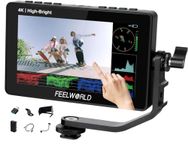 FEELWORLD F5 Prox 5.5 Inch High Bright Field Monitor 1600 Nit 4K 1920x1080 DSLR HDMI Touch Screen Camera IPS FHD Power Kit Video Assist 5V Tilt Arm (F5 Pro 5" with Battery)