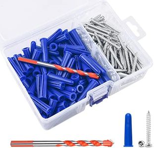 Concrete Anchors and Screws Kit, 100Pcs Masonry Anchors and 100Pcs Masonry Screws with 1Pcs Bit, Conical Drywall Anchors and Self Tapping Screws for Stucco Concrete Masonry Brick Dry Wall