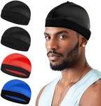 Pcs Wave Cap Silky Stocking Wave Caps for Men, Good Compression Over Durag, (4pack)2-black,red,blue, One Size