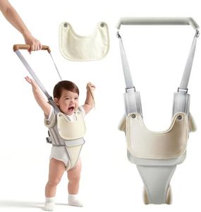 Baby Walking Harness with Removable Drool Towel, Walking Helper Harness for Toddlers, Handheld Belt – No Bending for Parents, Walking Assistant & Trainer for 9-24 Months Old (Grey)