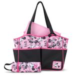 Disney Unisex Baby Multi-Functional Travel Tote Diaper Bag with Changing Pad, Minnie Black Pink, Large