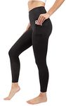 90 Degree By Reflex Womens High Waist Elastic Free Ankle Length Wonderlink Leggings with Side Pockets, Black, Large