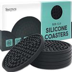 Smith’s® Black Matte Round Silicone Rubber Drink Coasters (Set of 6) | 10cm Diameter | Non-Slip | Water Catching Technology | Perfect For Homes & Bars!