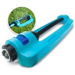 Aqua Joe SJI-OMS20 Indestructible Jumbo Metal Base Oscillating Sprinkler, 4,400 Square-Foot Coverage, Completely Customizable, 20 Clog-Free Nozzles, Turbo-Drive Motor, Blue