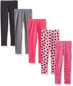 Amazon Essentials Kids Leggings, Girls' Leggings, Pack of 5, Black/Pink/Grey/Animal Print/Cat, XX-Large