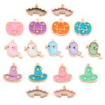 Assorted 17 Pieces Cute Halloween Jewelry Charms Enamel Pumpkin Ghost Witches Hat Bat Bead Pendant for DIY Charms Bracelet Necklace Earring Wine Glass Charms Keychain Charms Craft Supplies