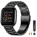 CeMiKa Metal Strap Compatible with Fitbit Versa 2 Straps/Fitbit Versa Strap, Adjustable Stainless Steel Wristbands with Double Folding Clasp for Versa 2/Versa/Versa Lite Strap, Women Men, Black