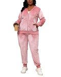 Tycorwd Women's Plus Size Two Piece Outfits Velour Sweatsuits Sets Long Sleeve Loungewear Tracksuit Sets, Pink, 5X-Large Plus