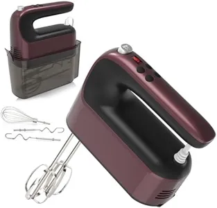 Yomelo 9-Speed Digital Hand Mixer Electric, 400W Powerful DC Motor, Baking Mixer Handheld with Snap-On Storage Case, 5 Stainless Steel Accessories, Flat Beaters, Dough Hooks, Whisk (Grape Purple)