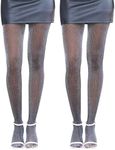 2 Pairs Women's Glitter Sheer Tights, Sequin Fringe Shiny Pantyhose with Control Top, Black, X-Large