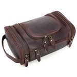 Polare Toiletry Bag Full Grain Leather Shaving Kit Dopp Kit Travel Case Wash Bag with YKK Zippers (Dark Brown)