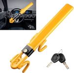 NOEAIKE Steering Wheel Lock,Heavy Duty Anti-theft Car Device with Double Hooks Design for Enhanced Vehicle Protection,Adjustable Length Locking with 2 Keys Universal Fit (Yellow)