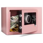 Safe Box, 6.6 L Small Safe, Fireproof Safe, Cash Boxes With 2 Keys, Home Safe With Intelligent Alarm System Safety Wall Box Alloy Steel, Household Cabinet Safes For Home/Business Pink