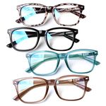 Henotin 4-Pack Blue Light Blocking Reading Glasses Women Men,Spring Hinge Computer Readers,Anti UV Ray Square Nerd Eyeglasses (4-pack Mix Color, 1.50)