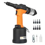 UPWOOD Heavy Duty Air Hydraulic Rivet Nut Tool with Reversible Button, HPS6312F Pneumatic Riveter Automatic Rivet Nut Gun Tool Setting Kit Come with 8 Size Metric and SAE Nose-Piece Assembly