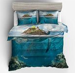 Bedding Set Double Bed, Fansu 3D Effect Complete Set 1 Duvet Cover 2 Pillow Cases Polyester Print Zip Easy Care (King-220x230,Mountain Turtle)