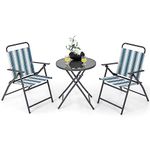 Giantex 3 Pcs Patio Bistro Set, Folding Table and Chairs Set, Metal Outdoor Dining Set with 2 Chairs, Glass Round Side Table, Conversation Furniture Set for Yard Porch Deck Backyard