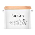 Herogo Bread Bin, Metal Bread Box with Wooden Lid for Cutting Bread Board, Extra Large Bread Holder Holds 2 Loaves, Space Saving Bread Storage for Kitchen Countertop, 33x18x24.5cm (White)