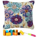 EMISTEM Latch Hook Kits for Adults - Latch Hook Pillow Kits, Crochet Yarn Kit for Beginners, DIY Needlework Crafts Cover Case with Printed Canvas, Gift Packaging. (Daisy Flower,17x17 inch)