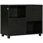 Vinsetto Lateral File Cabinet with Drawers and Lock, Mobile Printer Stand, Filing Cabinet with Open Shelves and Wheels for Letter and A4 Size Documents, Black