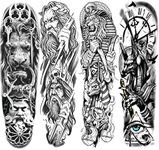 Briyhose 3D Gladiator Temporary Tattoos Sleeve For Men Full Arm, Large Warrior Knight Lion Fake Tattoos Sleeve Adult Women, Realistic Black Myth Temp Tatoo Sticker Arm Leg Body Art Makeup, 4-Sheet