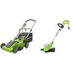 Greenworks 25142 10 Amp 16-Inch Corded Lawn Mower & 21272 5.5Amp 15-Inch Corded String Trimmer