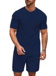 SMOWKLY Men's Pyjama Set || T-Shirt and Shorts Set for Men || Night Wear for Men || Night Suit for Men (1427_MTNS_NBL_XL) Navy Blue