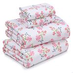 RUVANTI 100% Cotton Sheets for Full Size Bed - Crispy Cooling Percale Sheets - Breathable & Durable Full Sheet Set - 16 Inches Deep Pocket Full Size Sheets - Pink & Green Floral - 4 Pieces