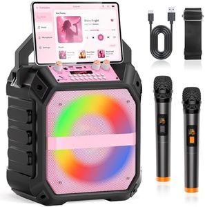 Karaoke Machine for Adults & Kids with 2 Wireless Microphones, Portable Bluetooth Karaoke Speaker with Echo Adjustment, LED Lights, TF/USB/AUX,FM,REC for Home Party, Family Fun