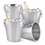 EVOKK 4 Pack Silver Wine Ice Bucket Stainless Hammered Steel Champagne Cooler with Handles Large Metal Ice Bucket for Wine Champagne and Beverages Premium Bar and Party Accessory