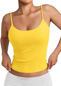 Trendy Queen Double Lined Adjustable Spaghetti Strap Tank Top for Women Cute Summer Basic Crop Top for Teen Workout Going Out Yellow L