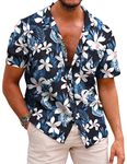 COOFANDY Men Hawaiian Button Down Shirt Regular Fit Short Sleeve Floral Aloha Shirt